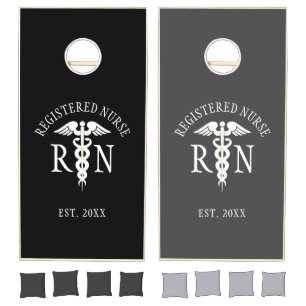 Registered Nurse RN Medical Black Grey Graduation Cornhole Set