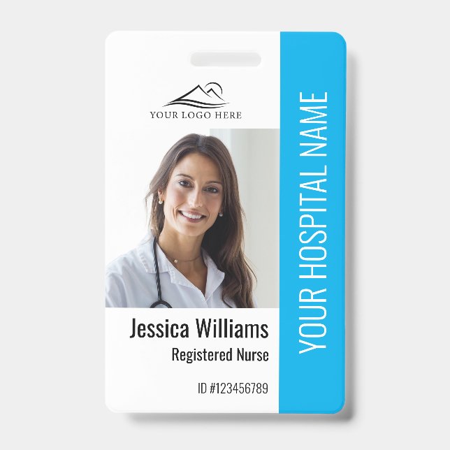 Registered Nurse RN Medical Blue Photo ID Work  Badge (Front)