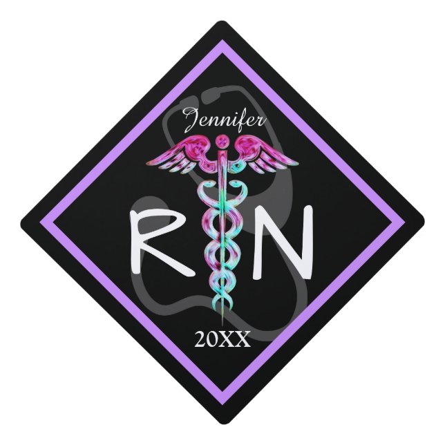 Registered Nurse RN Medical Caduceus Customized Graduation Cap Topper (Front)