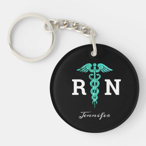 Registered Nurse RN Medical Caduceus Personalized Keychain