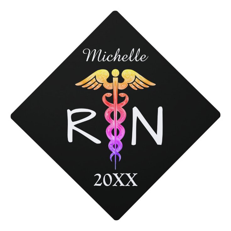 Registered Nurse RN Medical Caduceus Rainbow Black Graduation Cap ...