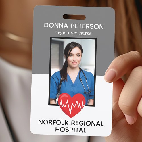 Registered Nurse Rn Medical Gray Photo Id Work Badge