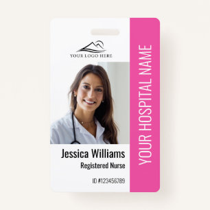 Registered Nurse RN Medical Pink Photo ID Work Badge