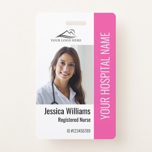 Registered Nurse RN Medical Pink Photo ID Work Badge