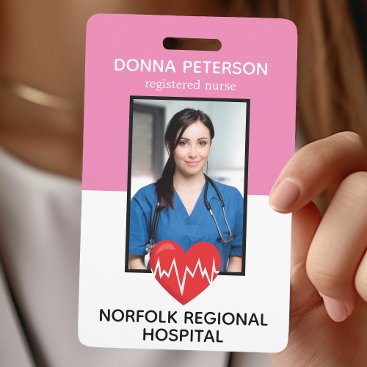 Registered Nurse RN Medical Pink Photo ID Work Badge