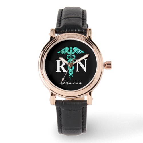 Registered Nurse RN Medical Teal Caduceus Monogram Watch