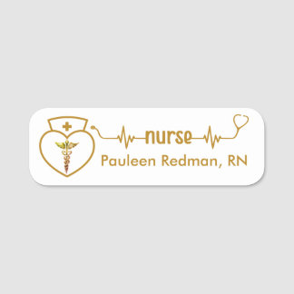 Registered Nurse RN Name Badge Classy Elegant Gold