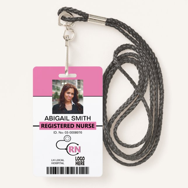 Registered nurse RN pink photo template Badge (Front with Lanyard)