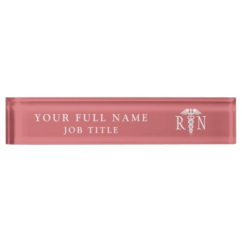 Registered Nurse RN Pink White Medical Caduceus  Desk Name Plate