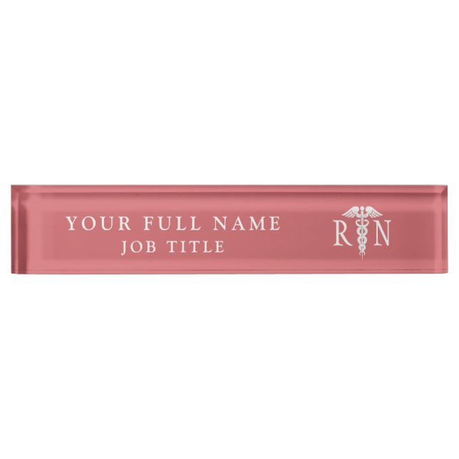 Registered Nurse RN Pink White Medical Caduceus  Desk Name Plate (Front)