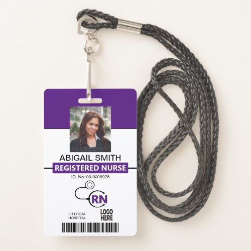 Registered nurse RN purple photo template Badge