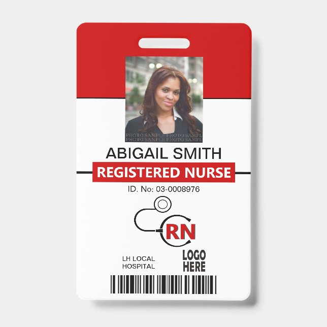 Registered nurse RN red photo template Badge (Front)