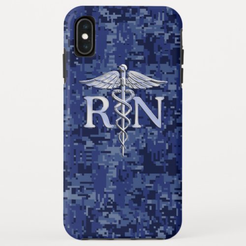 Registered Nurse RN Silber Caduceus Navy Blue Camo iPhone XS Max Case