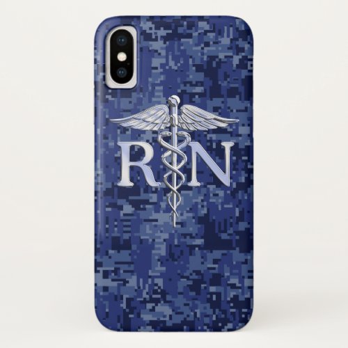Registered Nurse RN Silber Caduceus Navy Blue Camo iPhone XS Case