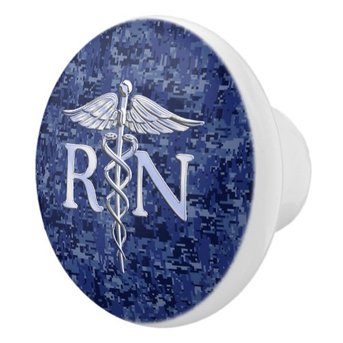 Registered Nurse RN Silber Caduceus Navy Blue Camo Ceramic Knob