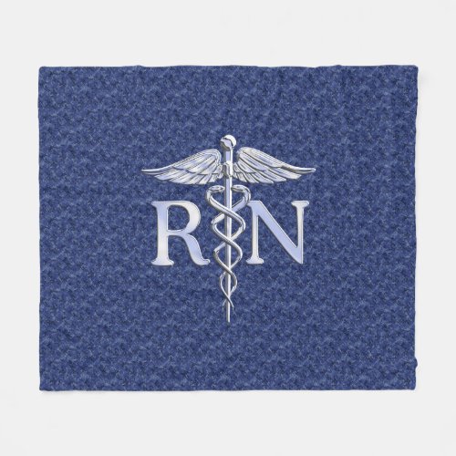 Registered Nurse RN Silber Caduceus Navy Blue Camo Fleece Blanket