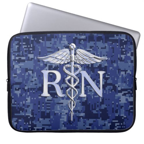 Registered Nurse RN Silber Caduceus Navy Blue Camo Laptop Sleeve