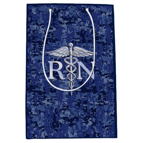 Registered Nurse RN Silber Caduceus Navy Blue Camo Medium Gift Bag