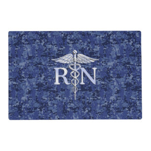 Registered Nurse RN Silber Caduceus Navy Blue Camo Placemat