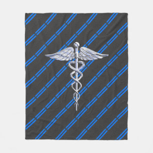 Registered Nurse RN Silver Caduceus Fleece Blanket