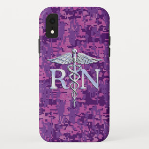 Registered Nurse RN Silver Caduceus Fuchsia Camo iPhone XR Case