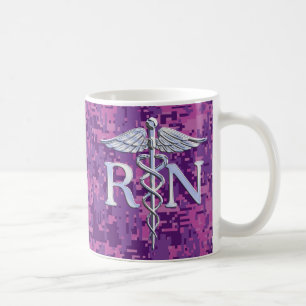 Registered Nurse RN Silver Caduceus Fuchsia Camo Coffee Mug
