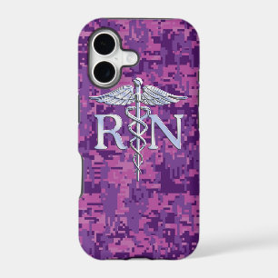 Registered Nurse RN Silver Caduceus Fuchsia Camo iPhone 17 Case