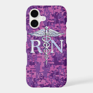 Registered Nurse RN Silver Caduceus Fuchsia Camo iPhone 17 Case