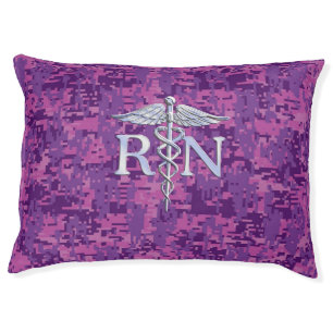 Registered Nurse RN Silver Caduceus Fuchsia Camo Pet Bed