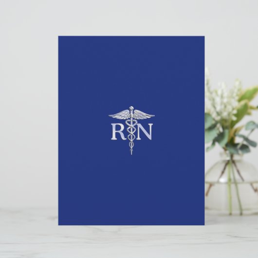 Registered Nurse RN Silver Caduceus Navy Blue deco (Standing Front)