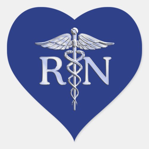 Registered Nurse RN Silver Caduceus Navy Blue deco Heart Sticker