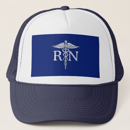 Registered Nurse RN Silver Caduceus Navy Blue deco Trucker Hat