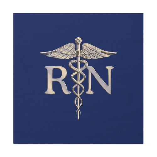 Registered Nurse RN Silver Caduceus Navy Blue deco Wood Wall Decor