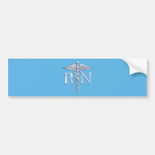 Registered Nurse RN Silver Caduceus on Baby Blue Bumper Sticker