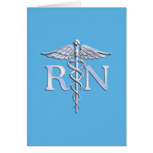 Registered Nurse RN Silver Caduceus on Baby Blue Cards