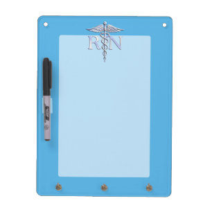 Registered Nurse RN Silver Caduceus on Baby Blue Dry Erase Board