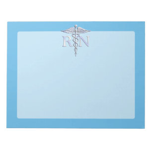 Registered Nurse RN Silver Caduceus on Baby Blue Notepad