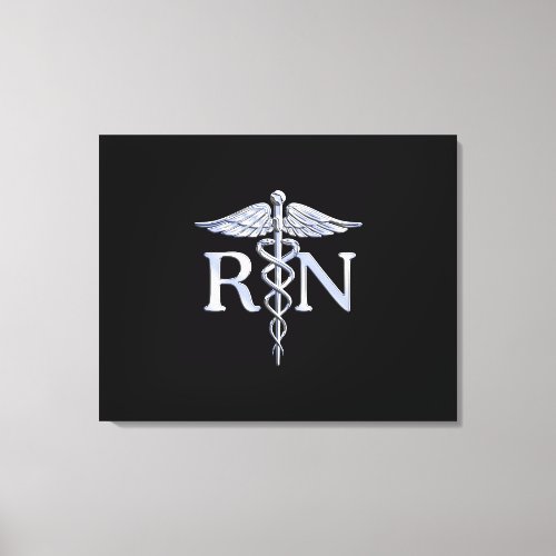 Registered Nurse RN Silver Caduceus on Black Canvas Print