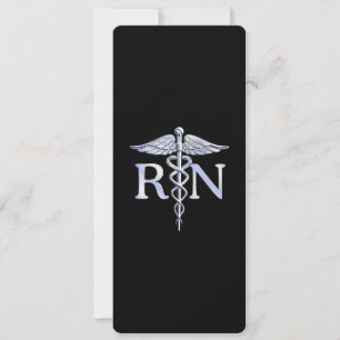 Registered Nurse RN Silver Caduceus on Black Invitation