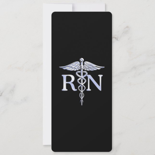 Registered Nurse RN Silver Caduceus on Black Invitation (Front)