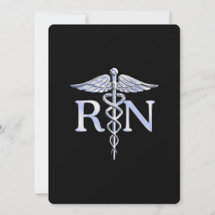 Registered Nurse RN Silver Caduceus on Black Invitation
