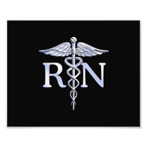 Registered Nurse RN Silver Caduceus on Black Photo Print