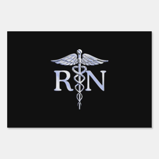 Registered Nurse RN Silver Caduceus on Black Sign (Front)