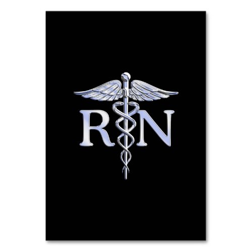 Registered Nurse RN Silver Caduceus on Black Table Number