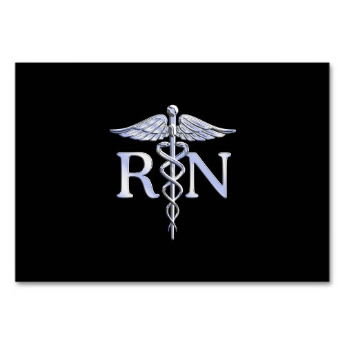 Registered Nurse RN Silver Caduceus on Black Table Number