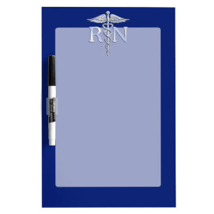 Registered Nurse RN Silver Caduceus on Navy Blue Dry-Erase Board