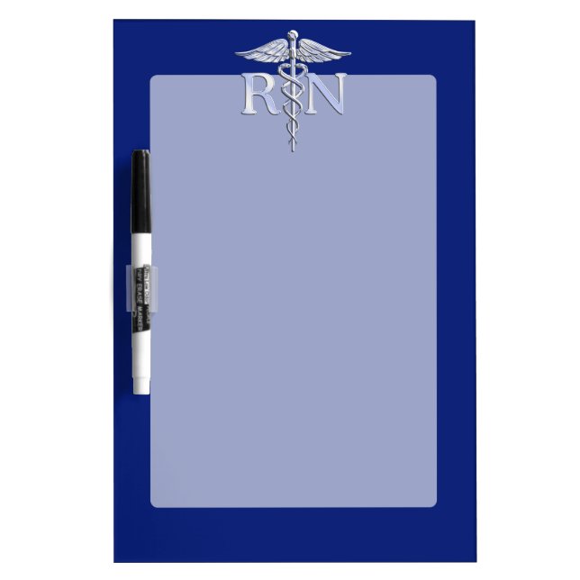 Registered Nurse RN Silver Caduceus on Navy Blue Dry-Erase Board (Front)