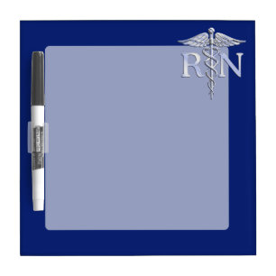 Registered Nurse RN Silver Caduceus on Navy Blue Dry-Erase Board