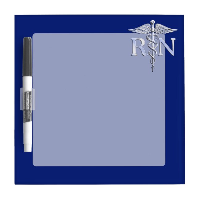Registered Nurse RN Silver Caduceus on Navy Blue Dry-Erase Board (Front)