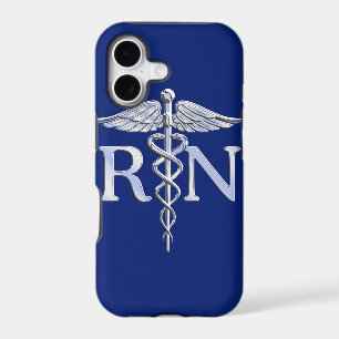 Registered Nurse RN Silver Caduceus on Navy Blue iPhone 17 Case